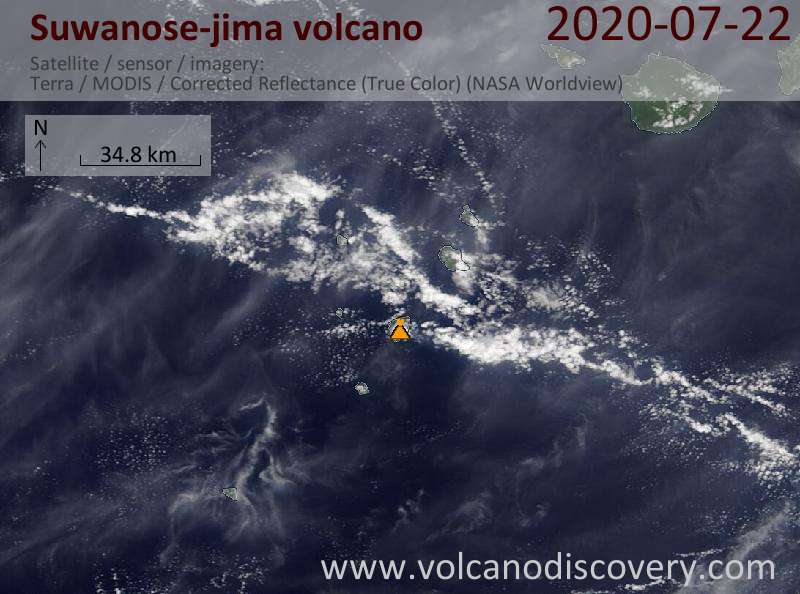 Satellite image of Suwanose-jima volcano on 22 Jul 2020