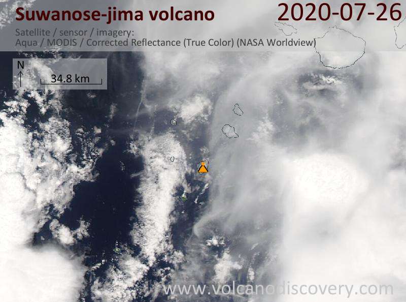Satellite image of Suwanose-jima volcano on 27 Jul 2020