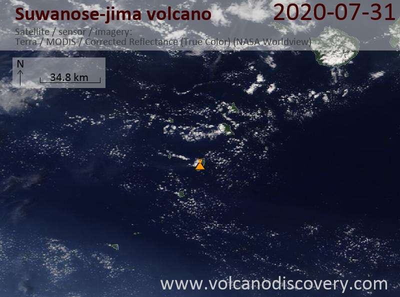 Satellite image of Suwanose-jima volcano on 31 Jul 2020