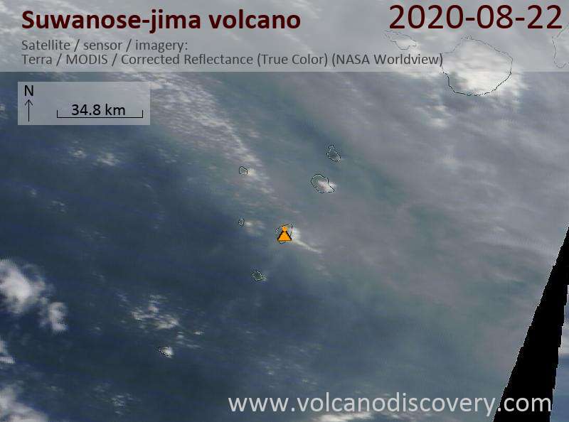 Satellite image of Suwanose-jima volcano on 22 Aug 2020