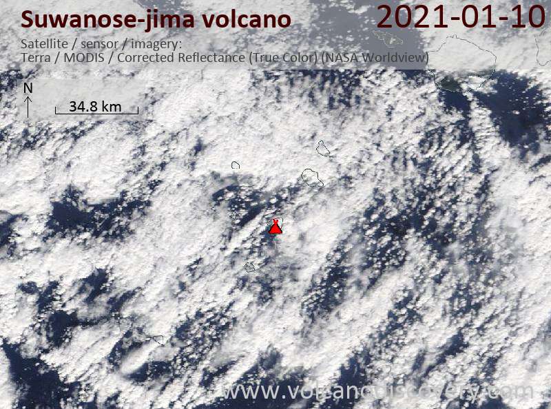 Satellite image of Suwanose-jima volcano on 10 Jan 2021