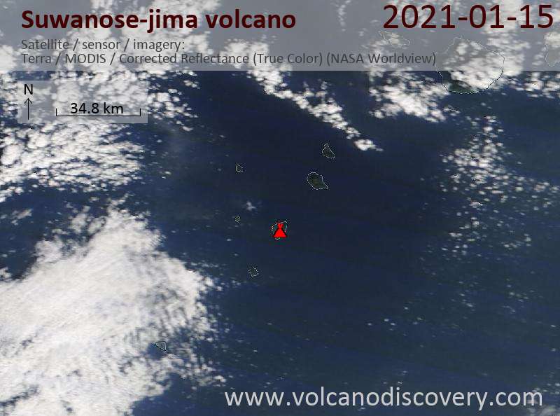 Satellite image of Suwanose-jima volcano on 15 Jan 2021