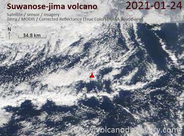 Satellite image of Suwanose-jima volcano on 24 Jan 2021