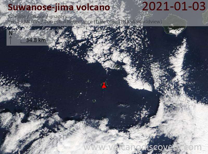 Satellite image of Suwanose-jima volcano on  3 Jan 2021