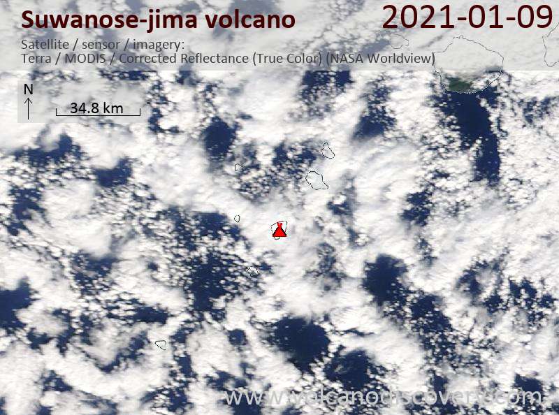 Satellite image of Suwanose-jima volcano on  9 Jan 2021