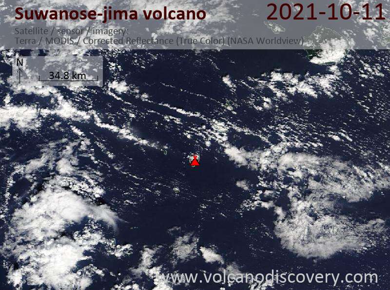 Satellite image of Suwanose-jima volcano on 11 Oct 2021