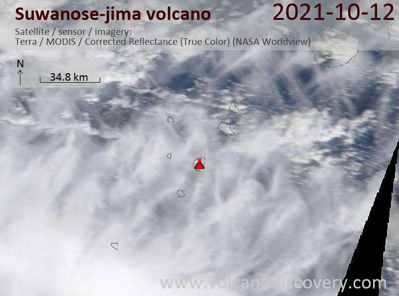 Satellite image of Suwanose-jima volcano on 13 Oct 2021