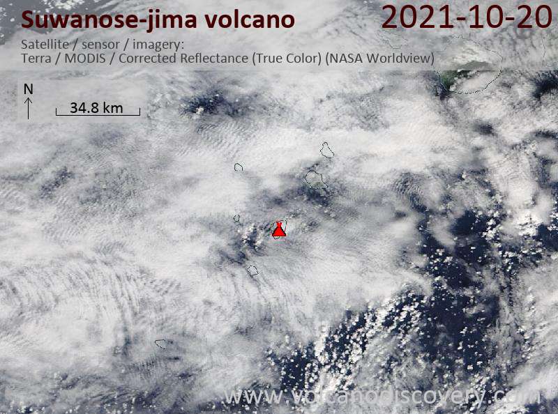 Satellite image of Suwanose-jima volcano on 21 Oct 2021