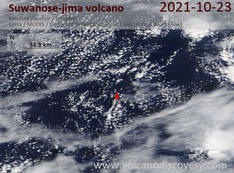 Satellite image of Suwanose-jima volcano on 23 Oct 2021