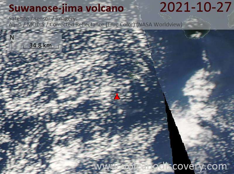 Satellite image of Suwanose-jima volcano on 28 Oct 2021