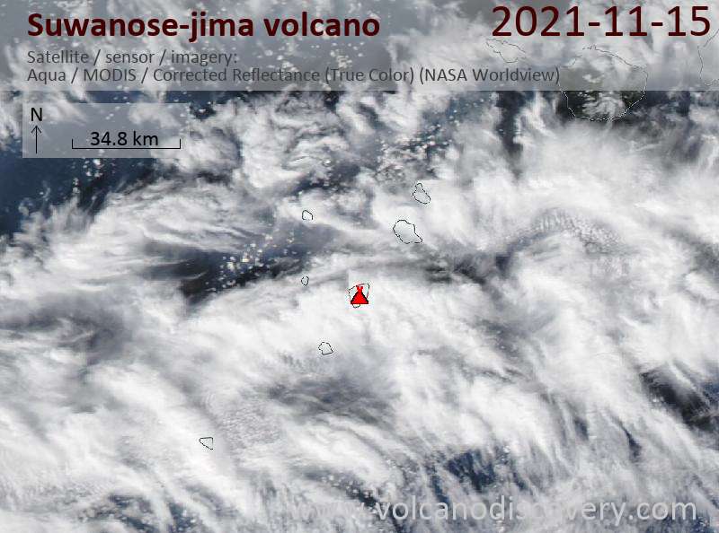 Satellitenbild des Suwanose-jima Vulkans am 16 Nov 2021