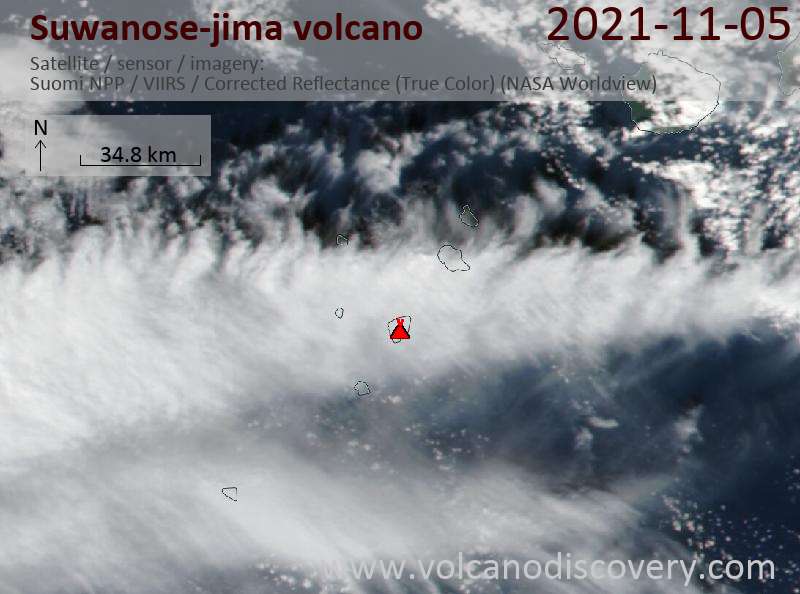 Satellite image of Suwanose-jima volcano on  7 Nov 2021