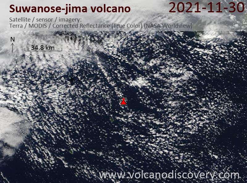 Спутниковое изображение вулкана Suwanose-jima  1 Dec 2021