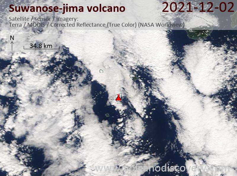 Satellite image of Suwanose-jima volcano on  3 Dec 2021