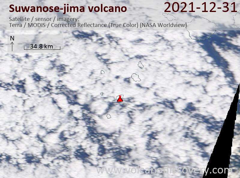 Satellitenbild des Suwanose-jima Vulkans am 31 Dec 2021