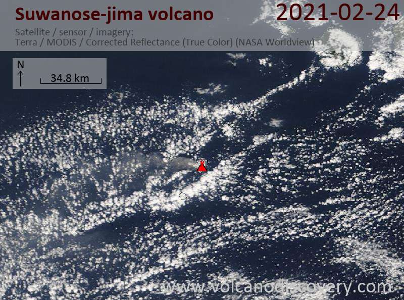 Satellite image of Suwanose-jima volcano on 24 Feb 2021