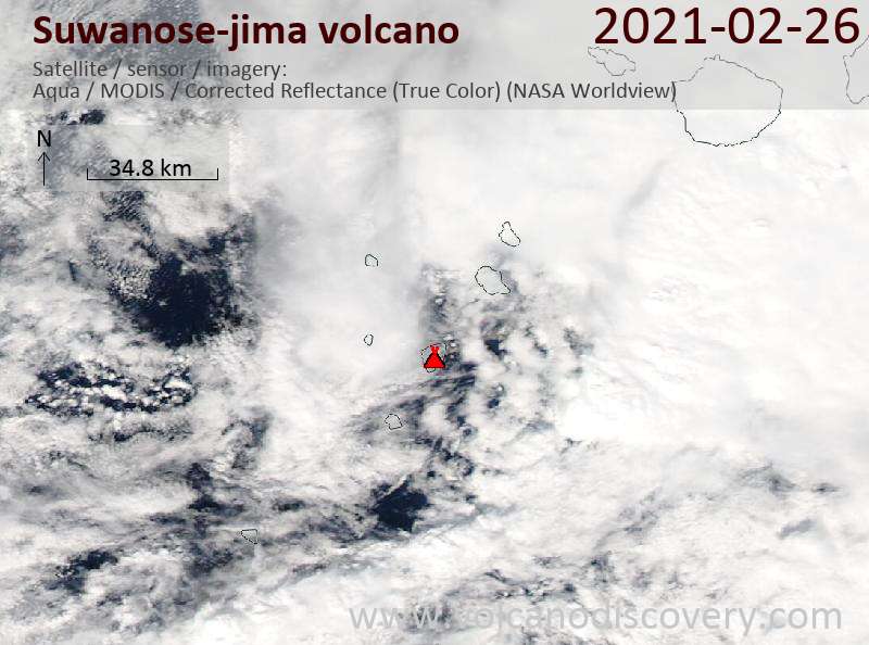 Satellite image of Suwanose-jima volcano on 26 Feb 2021
