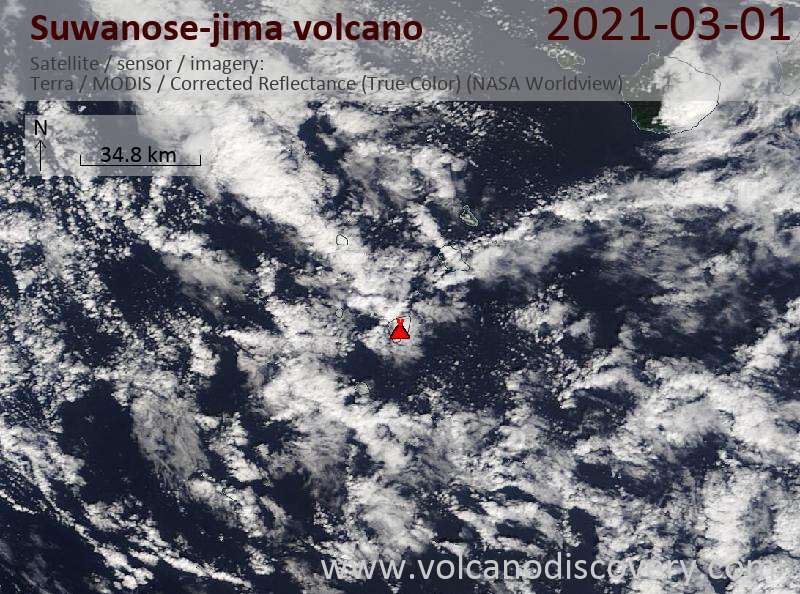 Satellite image of Suwanose-jima volcano on  1 Mar 2021