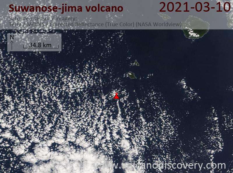Satellite image of Suwanose-jima volcano on 10 Mar 2021