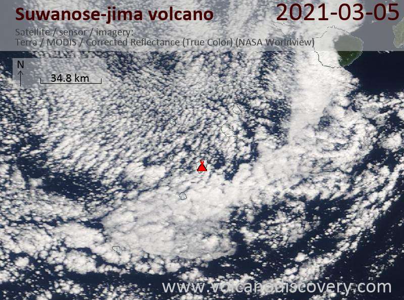 Satellite image of Suwanose-jima volcano on  5 Mar 2021