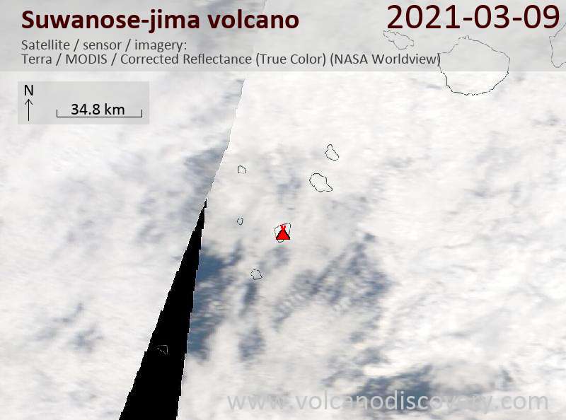 Satellite image of Suwanose-jima volcano on  9 Mar 2021