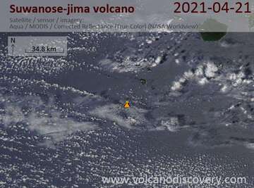 Satellite image of Suwanose-jima volcano on 21 Apr 2021