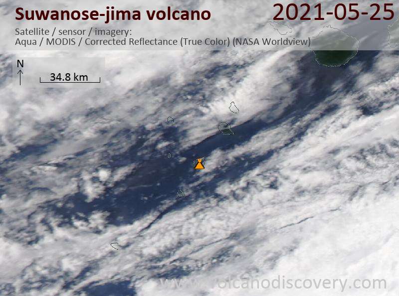 Satellite image of Suwanose-jima volcano on 26 May 2021