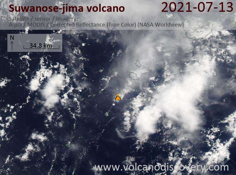 Satellitenbild des Suwanose-jima Vulkans am 13 Jul 2021