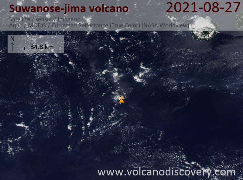 Satellite image of Suwanose-jima volcano on 28 Aug 2021