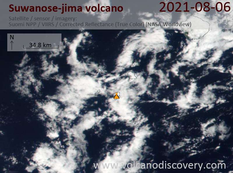 Satellitenbild des Suwanose-jima Vulkans am  7 Aug 2021