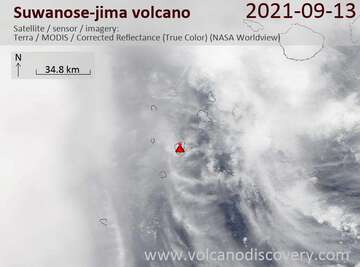 Satellite image of Suwanose-jima volcano on 13 Sep 2021