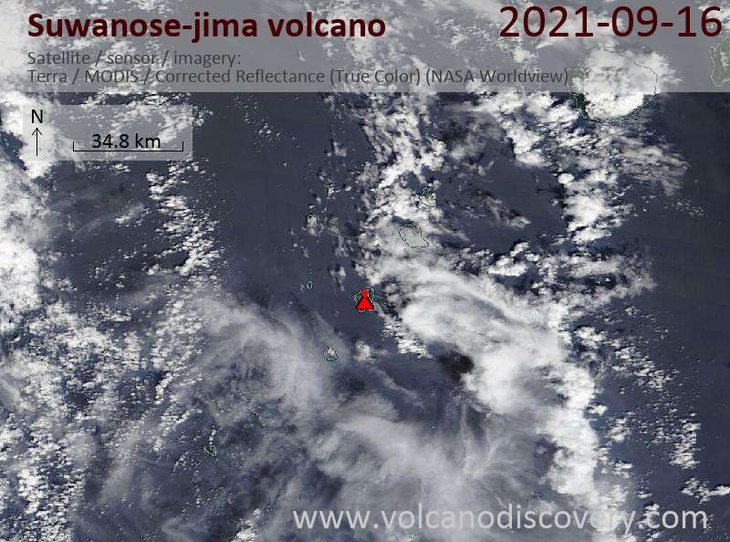 Satellitenbild des Suwanose-jima Vulkans am 17 Sep 2021