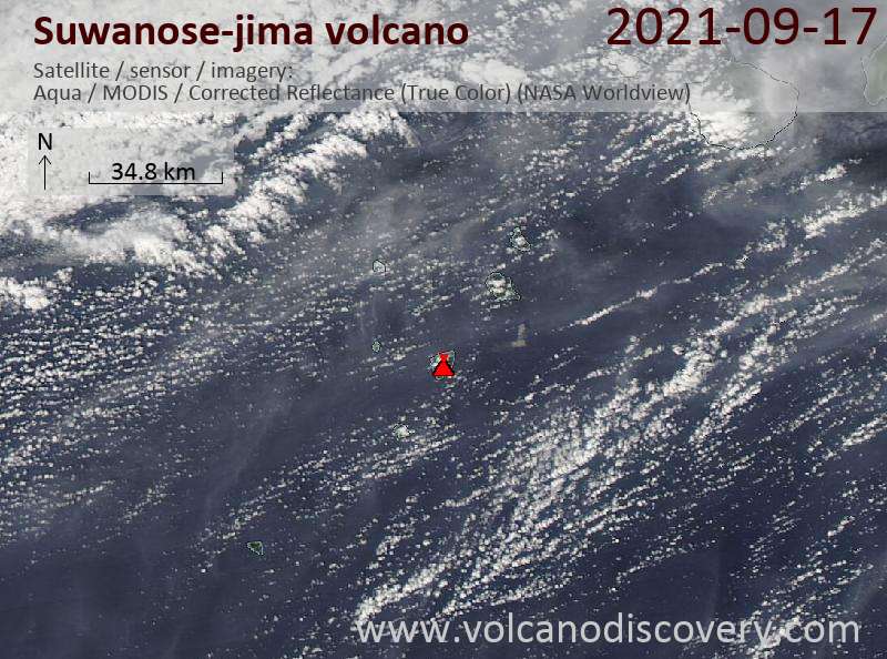 Satellitenbild des Suwanose-jima Vulkans am 18 Sep 2021