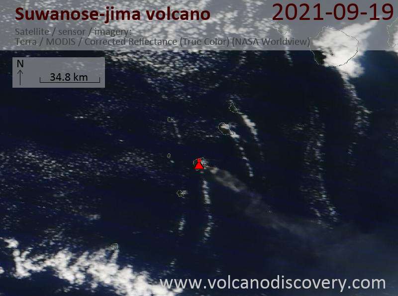 Satellitenbild des Suwanose-jima Vulkans am 19 Sep 2021