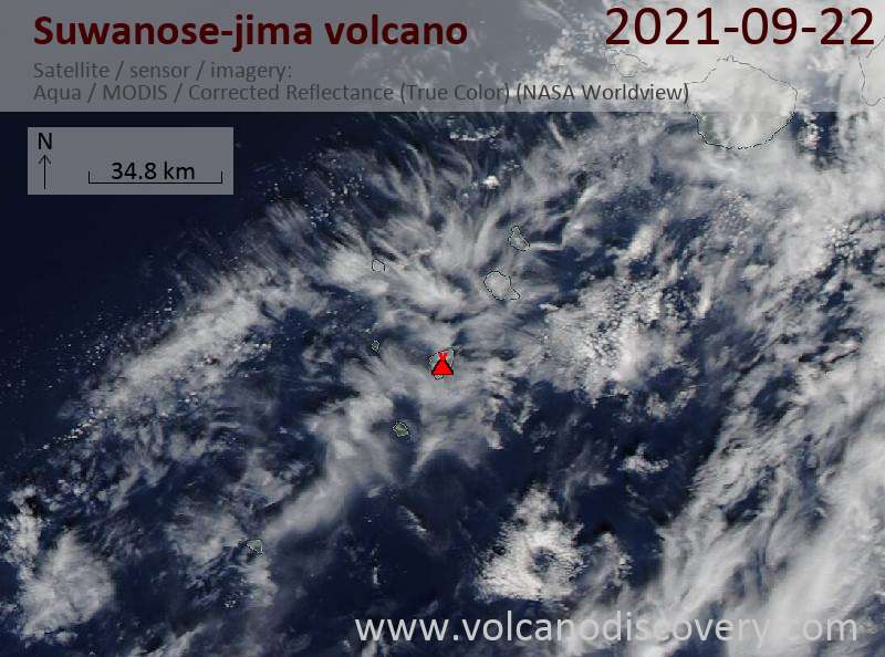 Satellitenbild des Suwanose-jima Vulkans am 23 Sep 2021