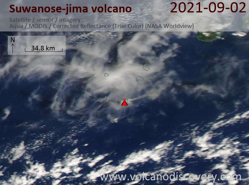Satellitenbild des Suwanose-jima Vulkans am  3 Sep 2021