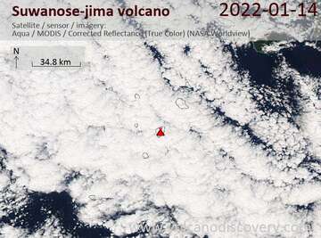 Satellite image of Suwanose-jima volcano on 15 Jan 2022