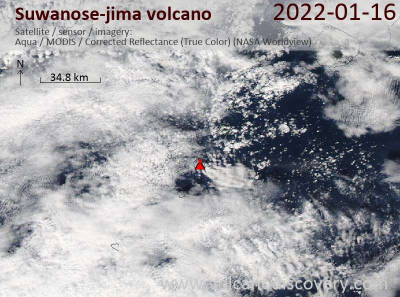 Satellite image of Suwanose-jima volcano on 16 Jan 2022