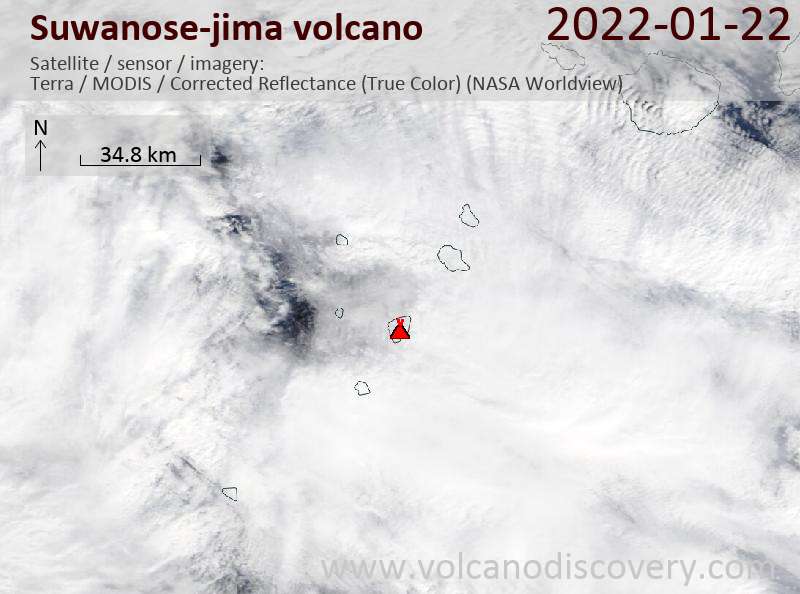 Satellite image of Suwanose-jima volcano on 22 Jan 2022