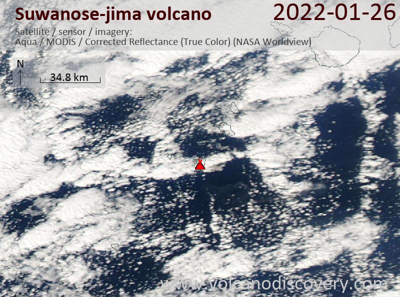 Satellite image of Suwanose-jima volcano on 27 Jan 2022