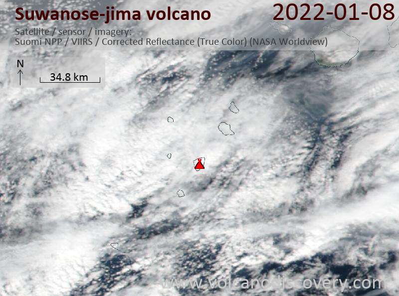 Satellitenbild des Suwanose-jima Vulkans am  9 Jan 2022