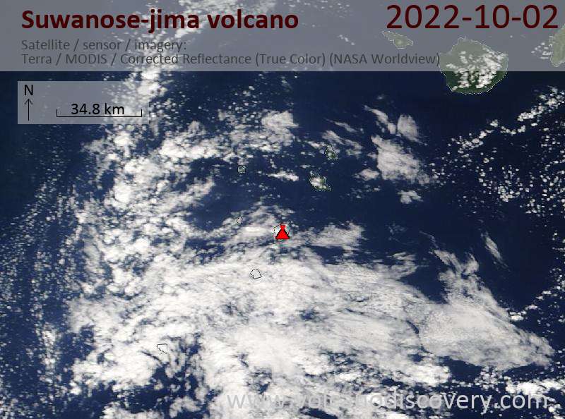 Citra satelit gunung berapi Suanos-Jima pada 2 Oktober 2022