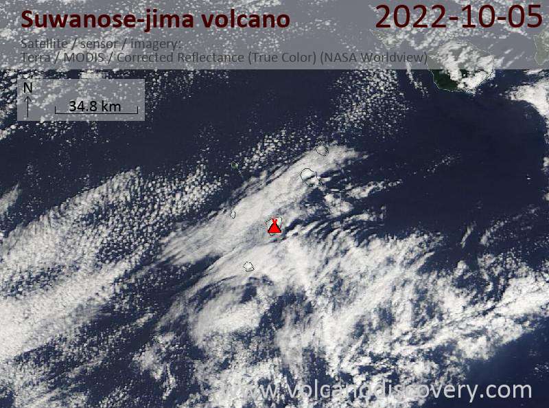 Satellite image of Suwanose-jima volcano on  5 Oct 2022