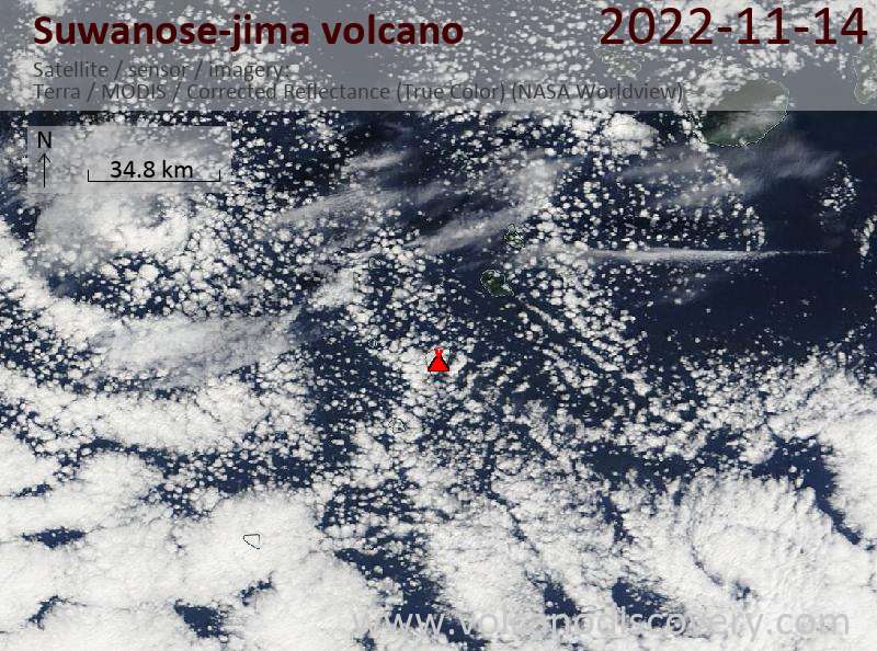 Satellitenbild des Suwanose-jima Vulkans am 14 Nov 2022