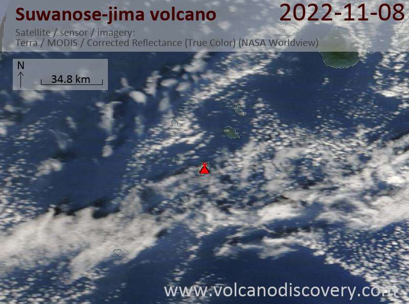 Satellite image of Suwanose-jima volcano on  8 Nov 2022