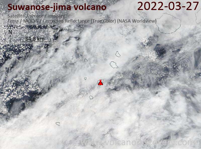 Satellite image of Suwanose-jima volcano on 27 Mar 2022