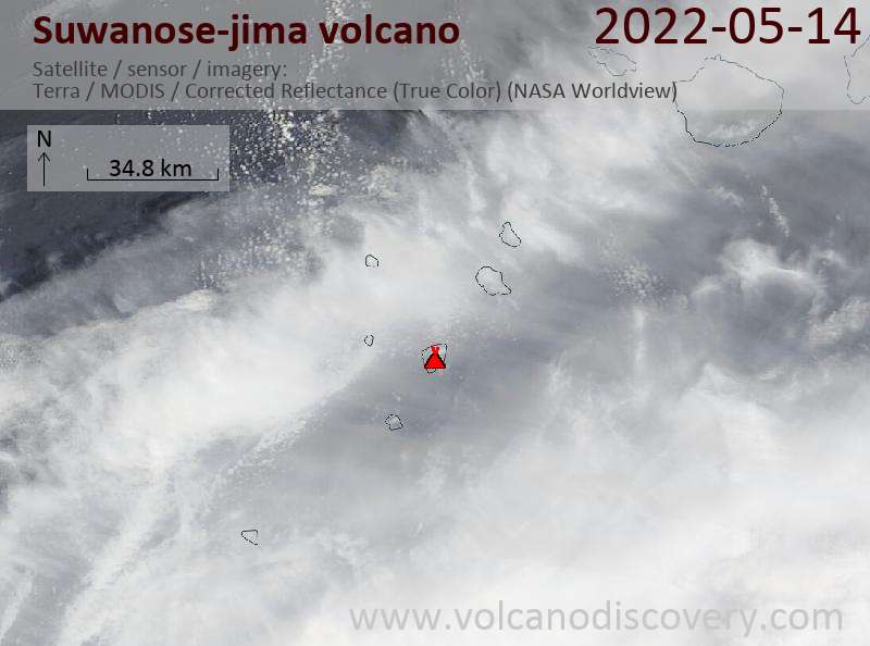 Satellitenbild des Suwanose-jima Vulkans am 14 May 2022