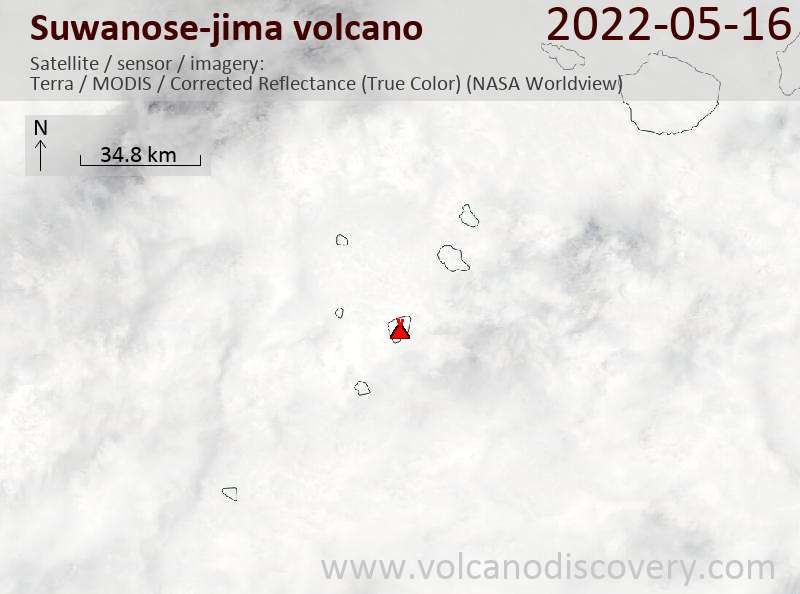 Satellitenbild des Suwanose-jima Vulkans am 16 May 2022