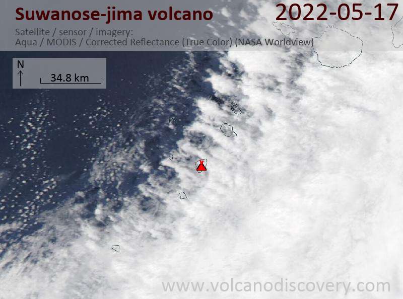 Satellite image of Suwanose-jima volcano on 17 May 2022