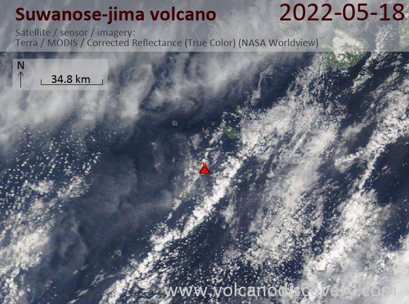 Satellite image of Suwanose-jima volcano on 18 May 2022